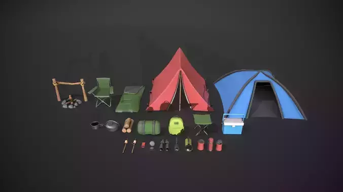 Stylized Camping Prop Pack - 23 Unique Assets Low-poly 3D model