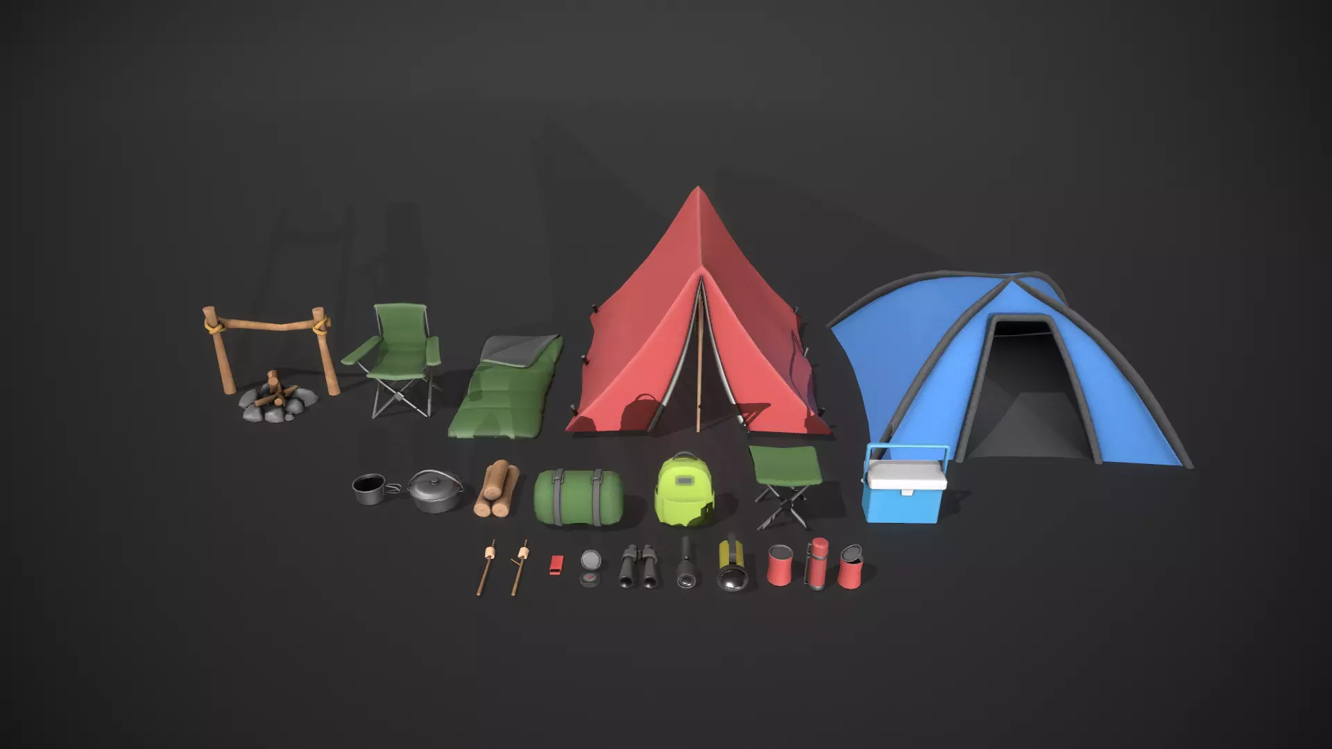 Stylized Camping Prop Pack - 23 Unique Assets Low-poly 3D model_0