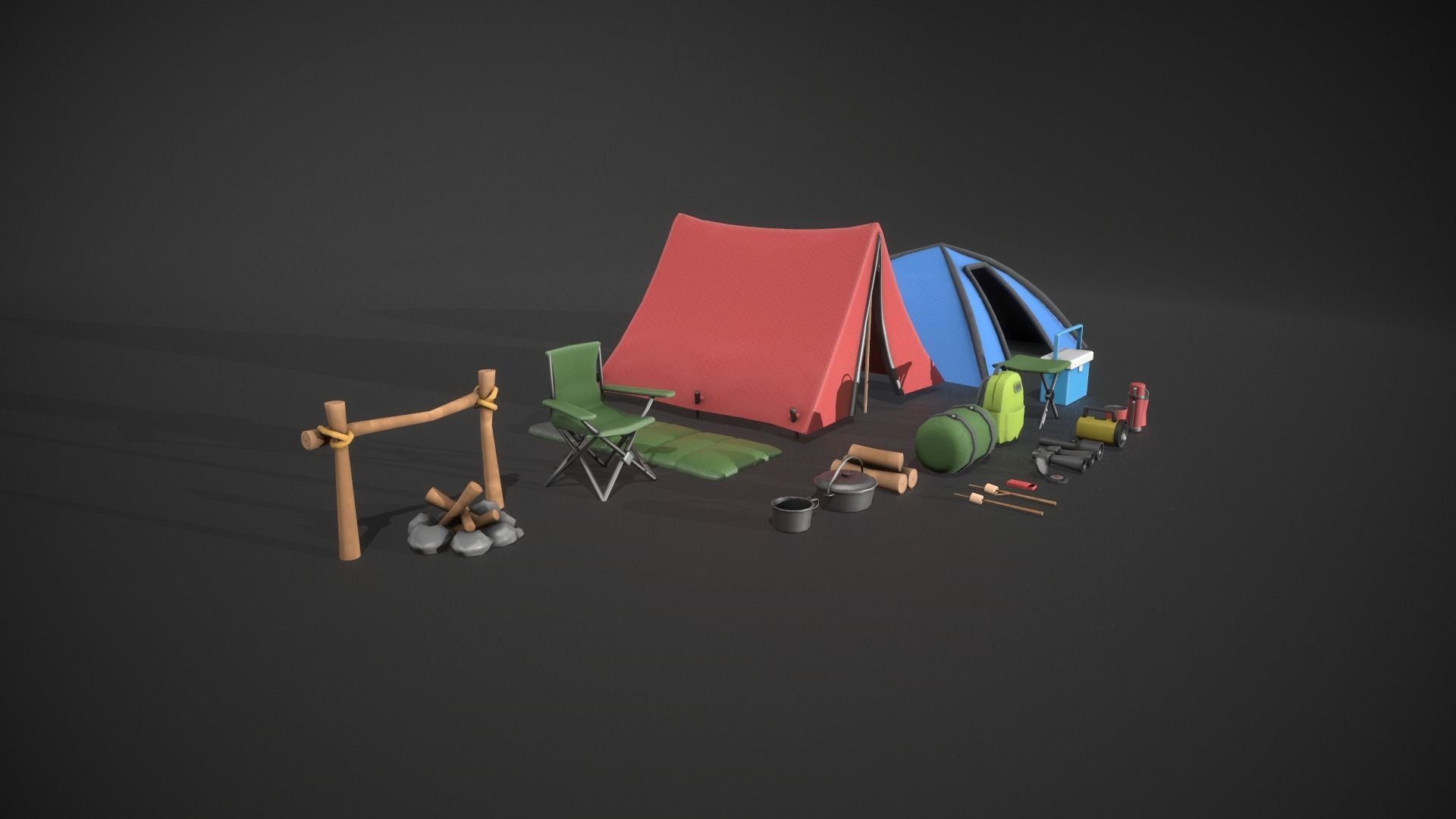 Stylized Camping Prop Pack - 23 Unique Assets Low-poly 3D model_1