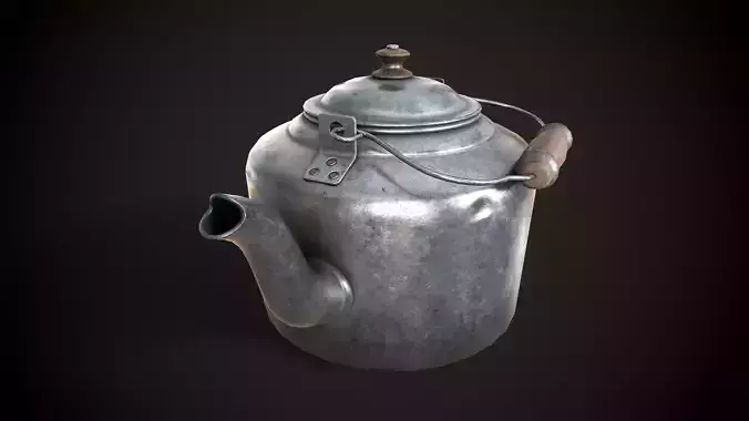 Old aluminum teapot Low-poly 3D model
