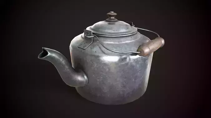 Old aluminum teapot Low-poly 3D model 5