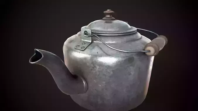 Old aluminum teapot Low-poly 3D model 2