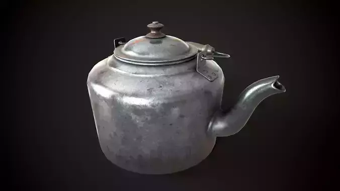 Old aluminum teapot Low-poly 3D model 6