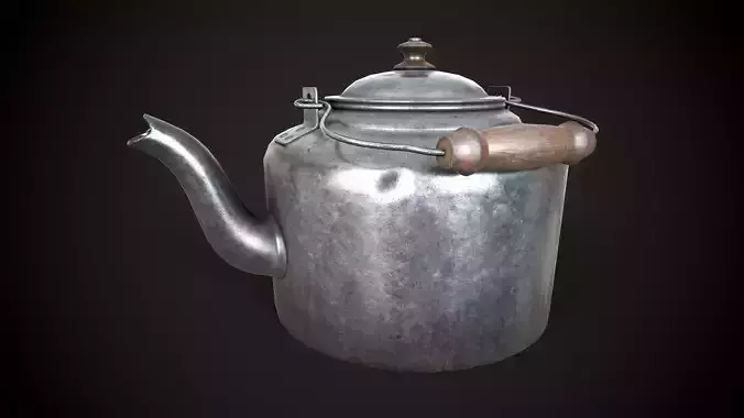 Old aluminum teapot Low-poly 3D model 4