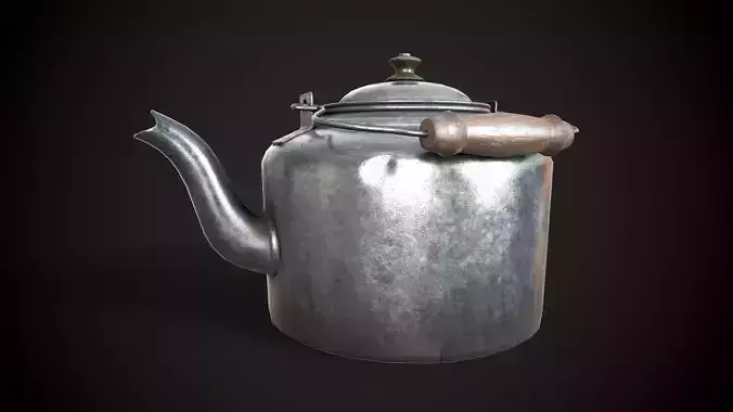 Old aluminum teapot Low-poly 3D model 7