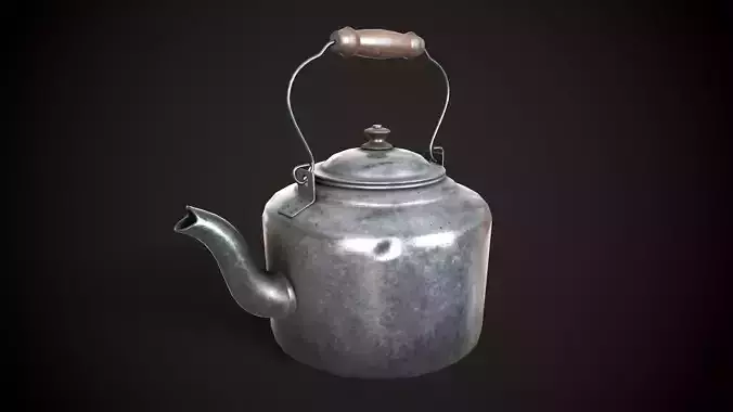 Old aluminum teapot Low-poly 3D model 3