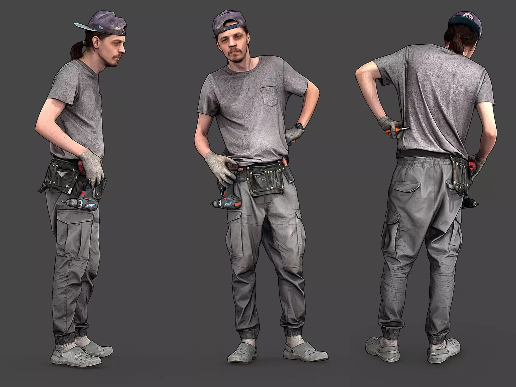 Worker in Gray Bent Over 3D model