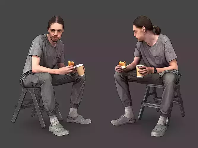 Worker in Gray Chew 3D model