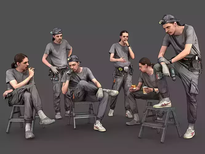 Worker in Gray 3D Model Collection