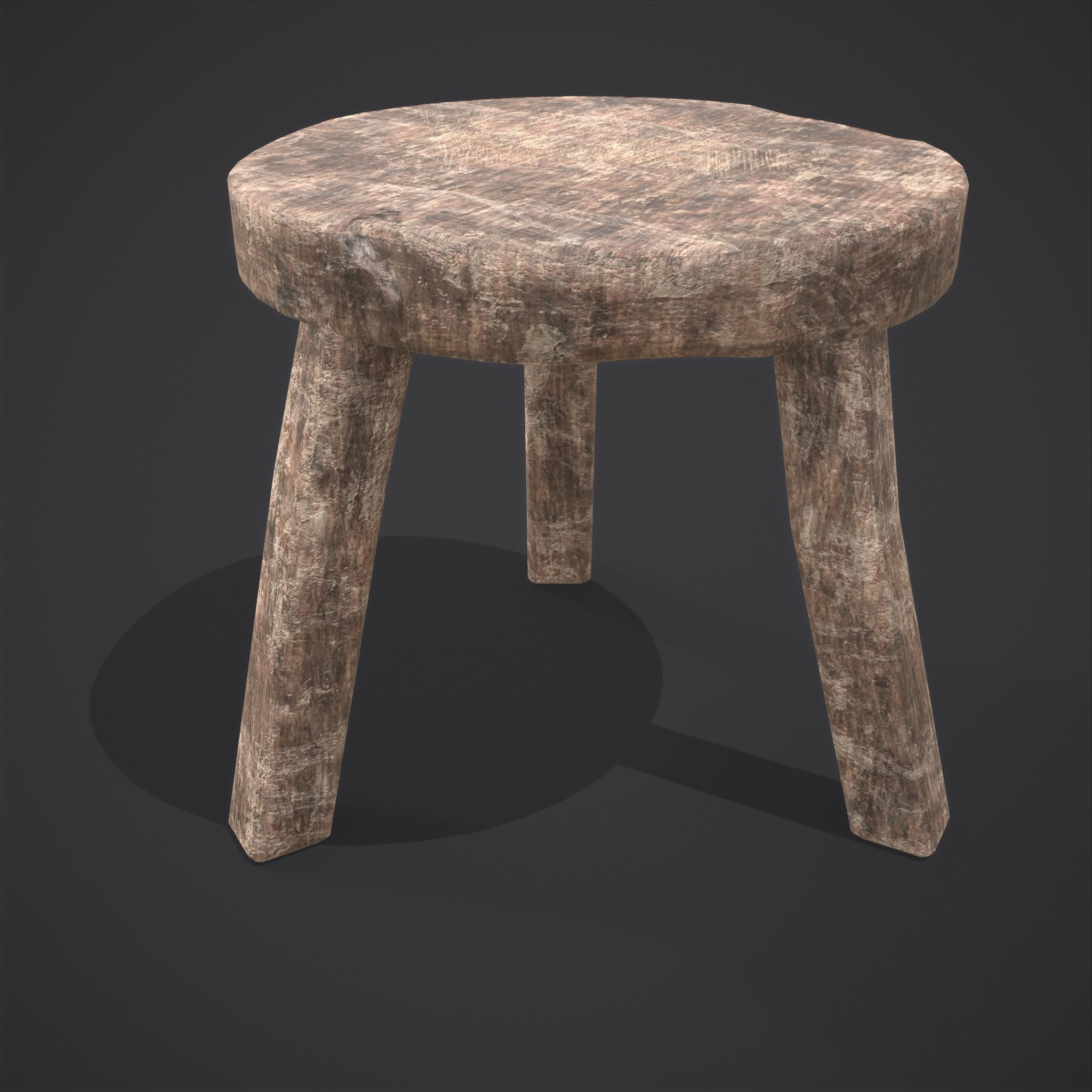 Three Legged Short Stool Low-poly 3D model_22