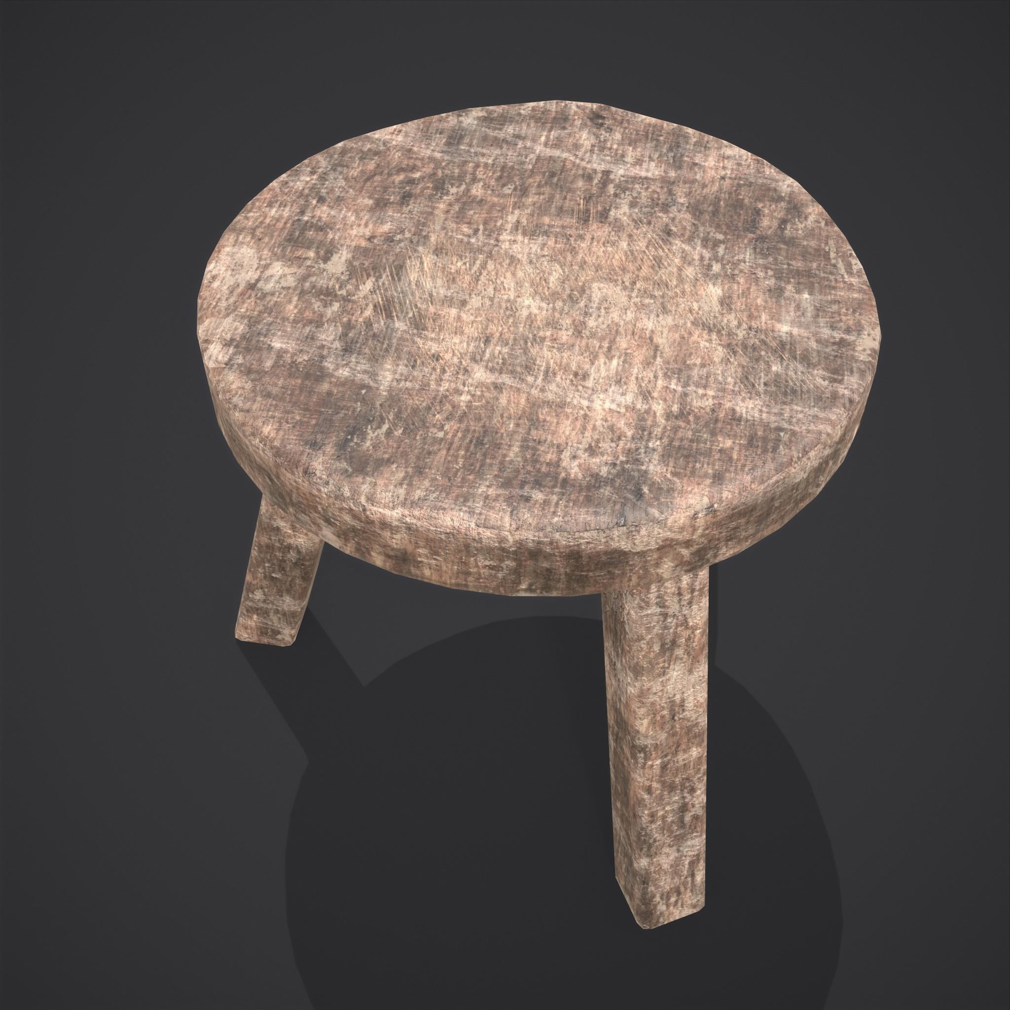 Three Legged Short Stool Low-poly 3D model_8
