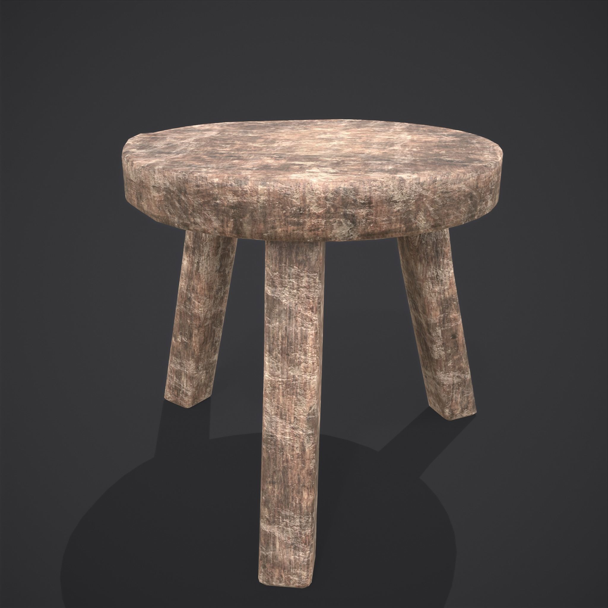 Three Legged Short Stool Low-poly 3D model_4