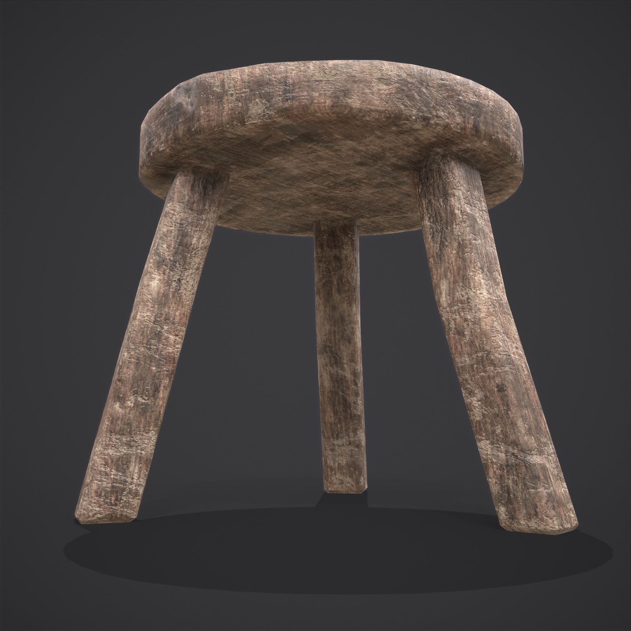 Three Legged Short Stool Low-poly 3D model_14