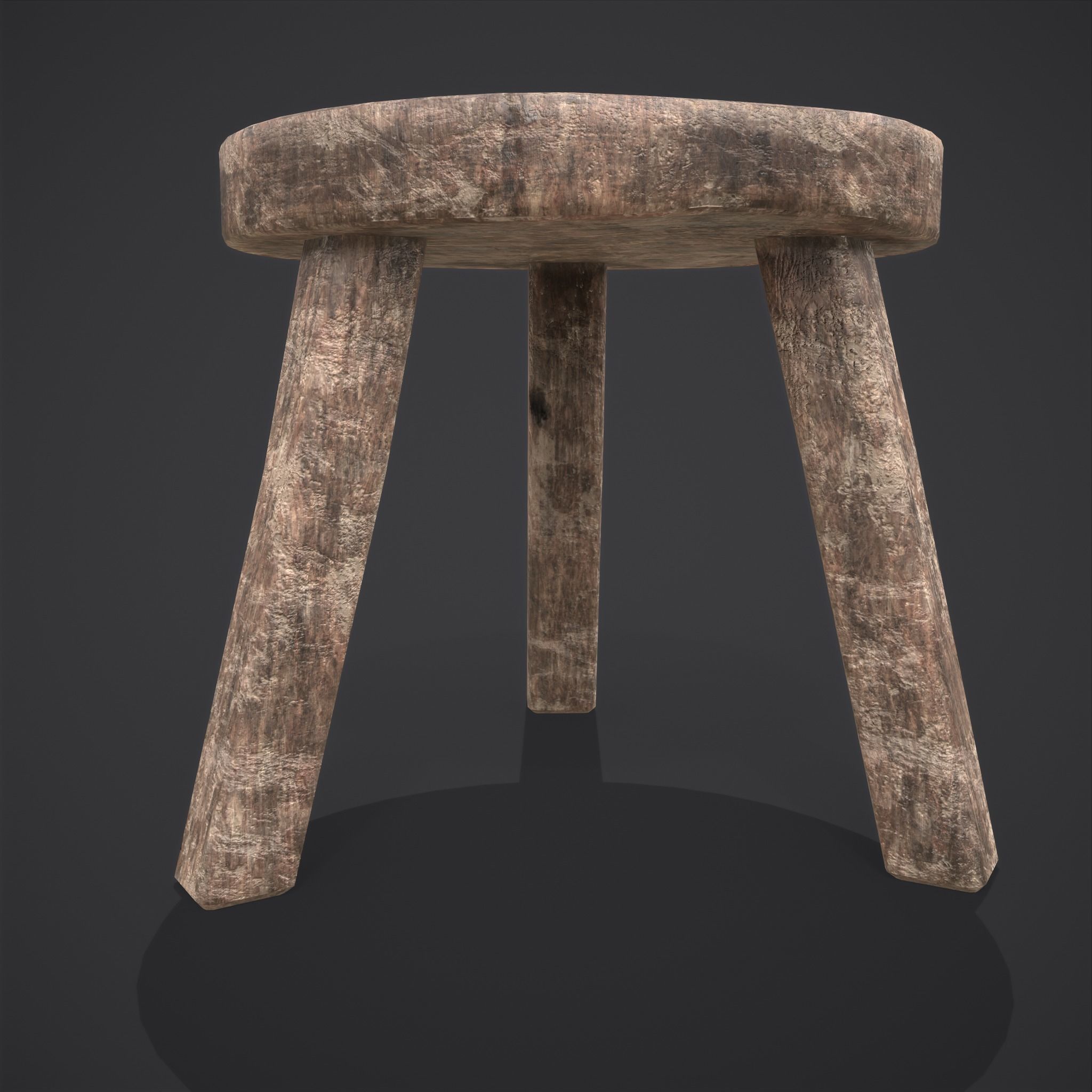 Three Legged Short Stool Low-poly 3D model_12