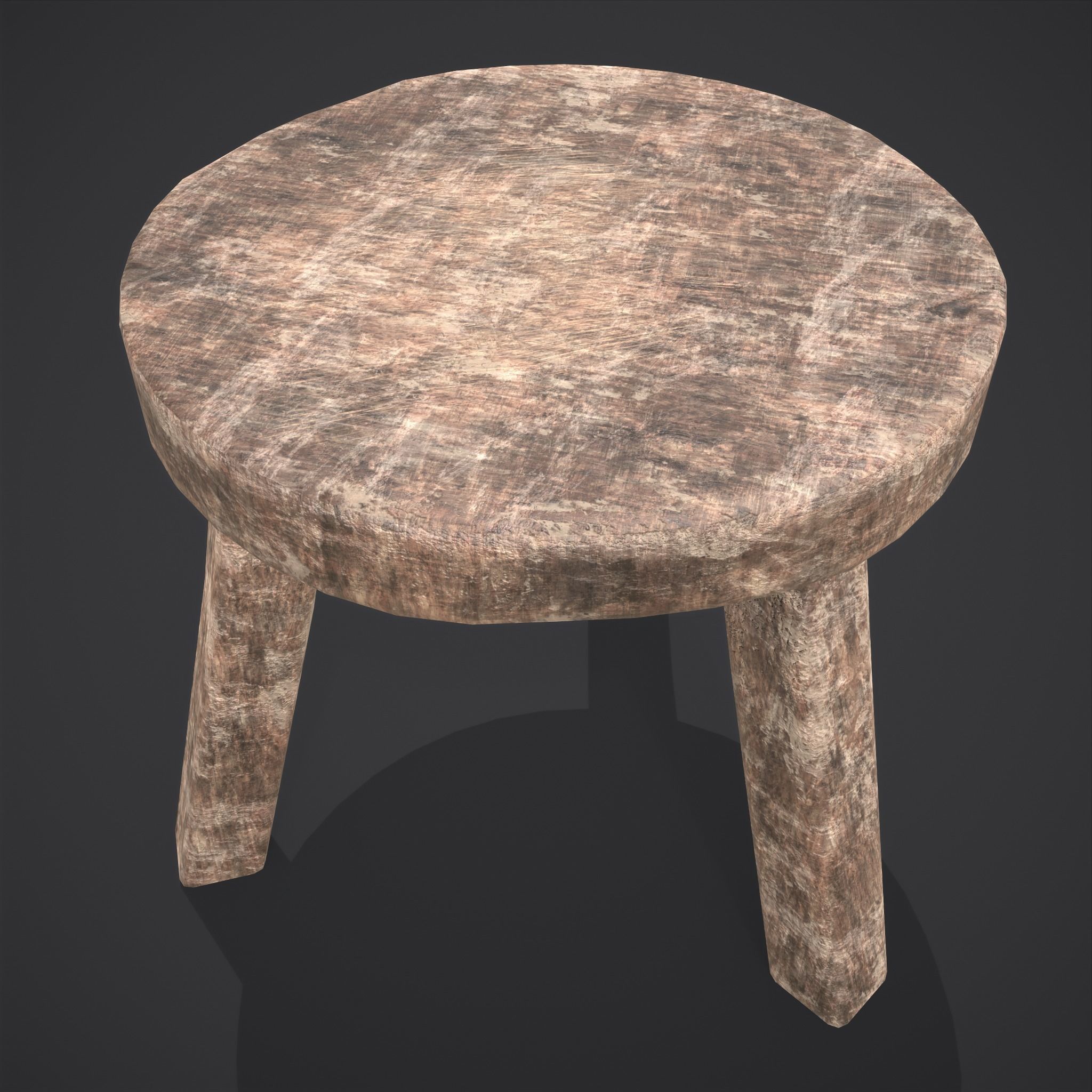 Three Legged Short Stool Low-poly 3D model_10