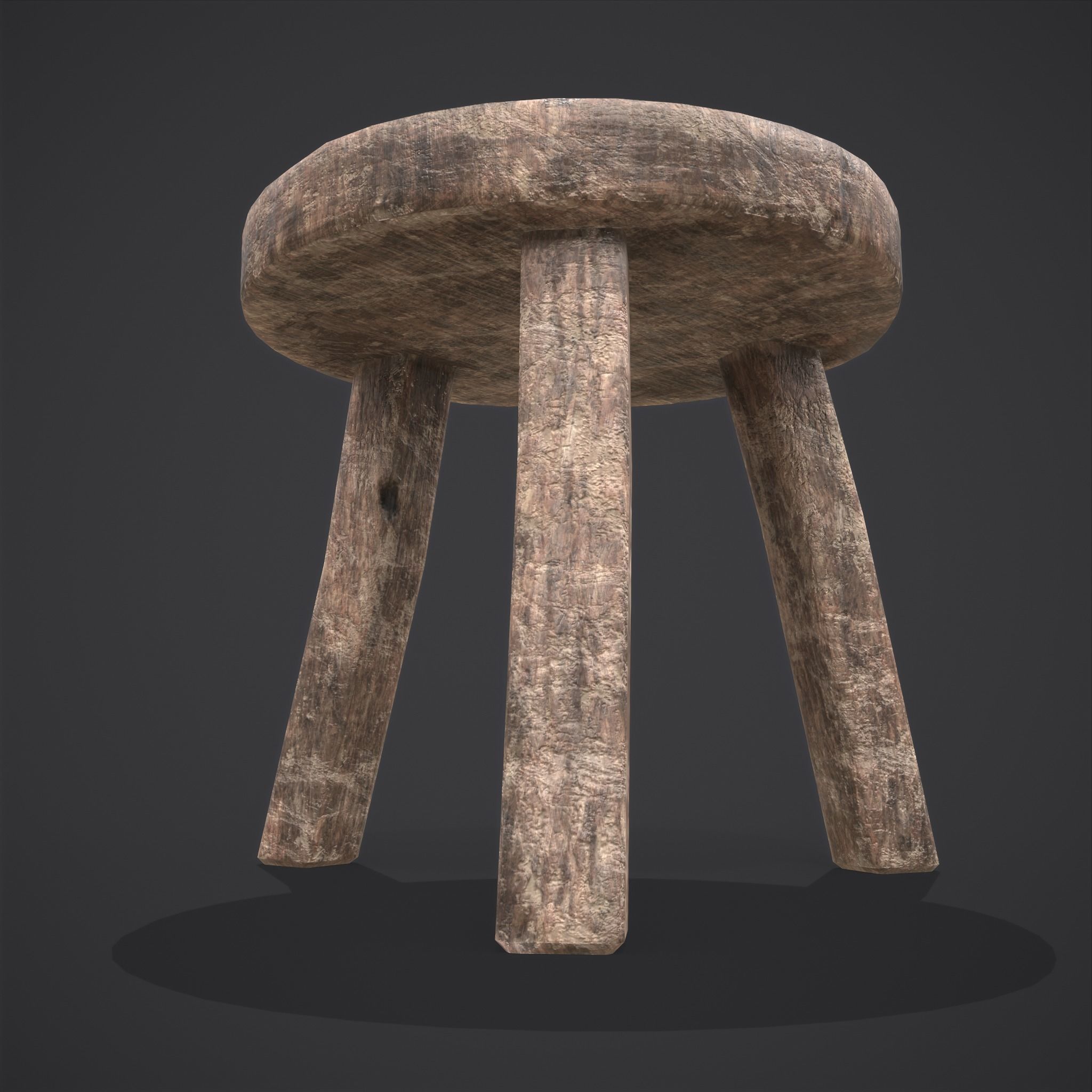 Three Legged Short Stool Low-poly 3D model_15