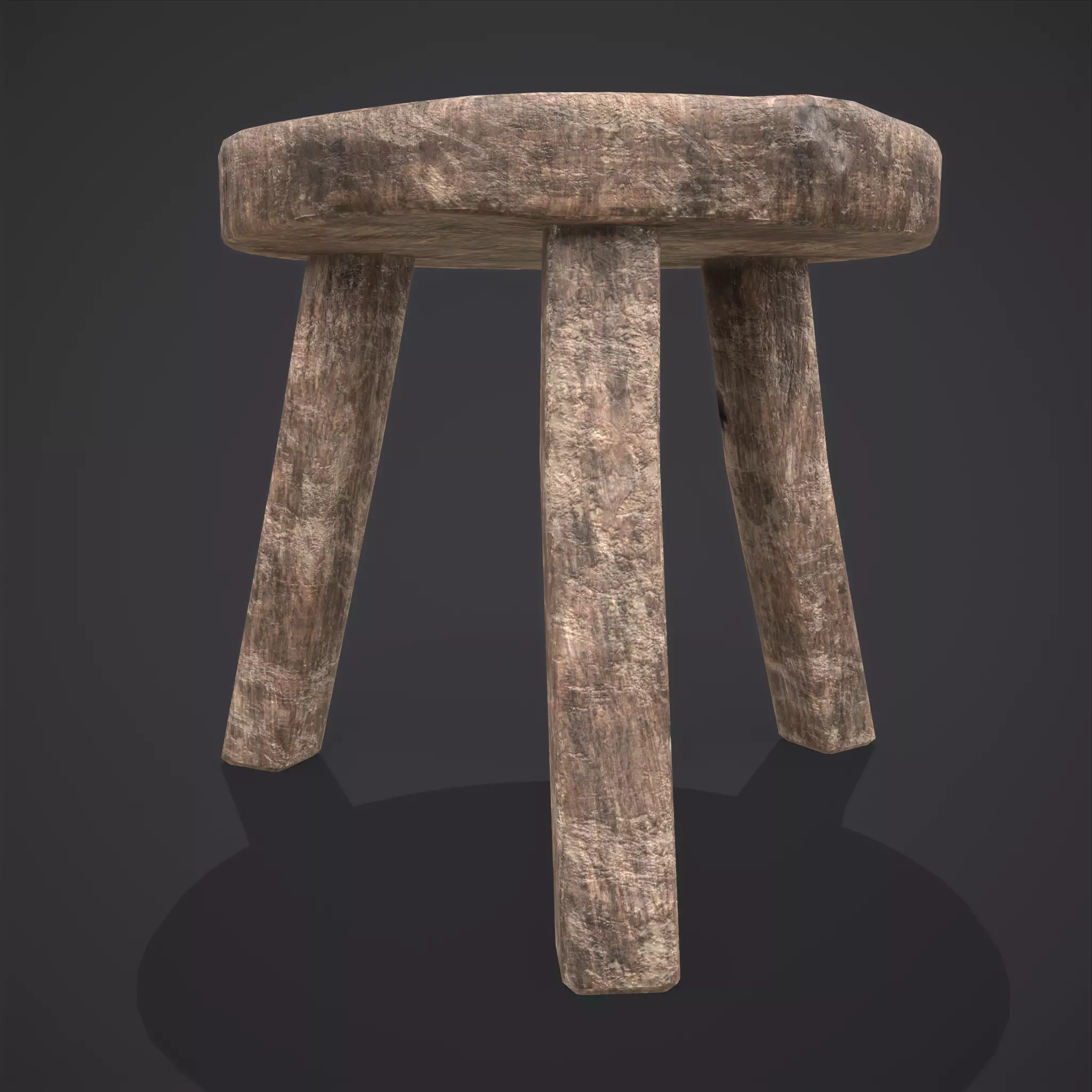 Three Legged Short Stool Low-poly 3D model_0