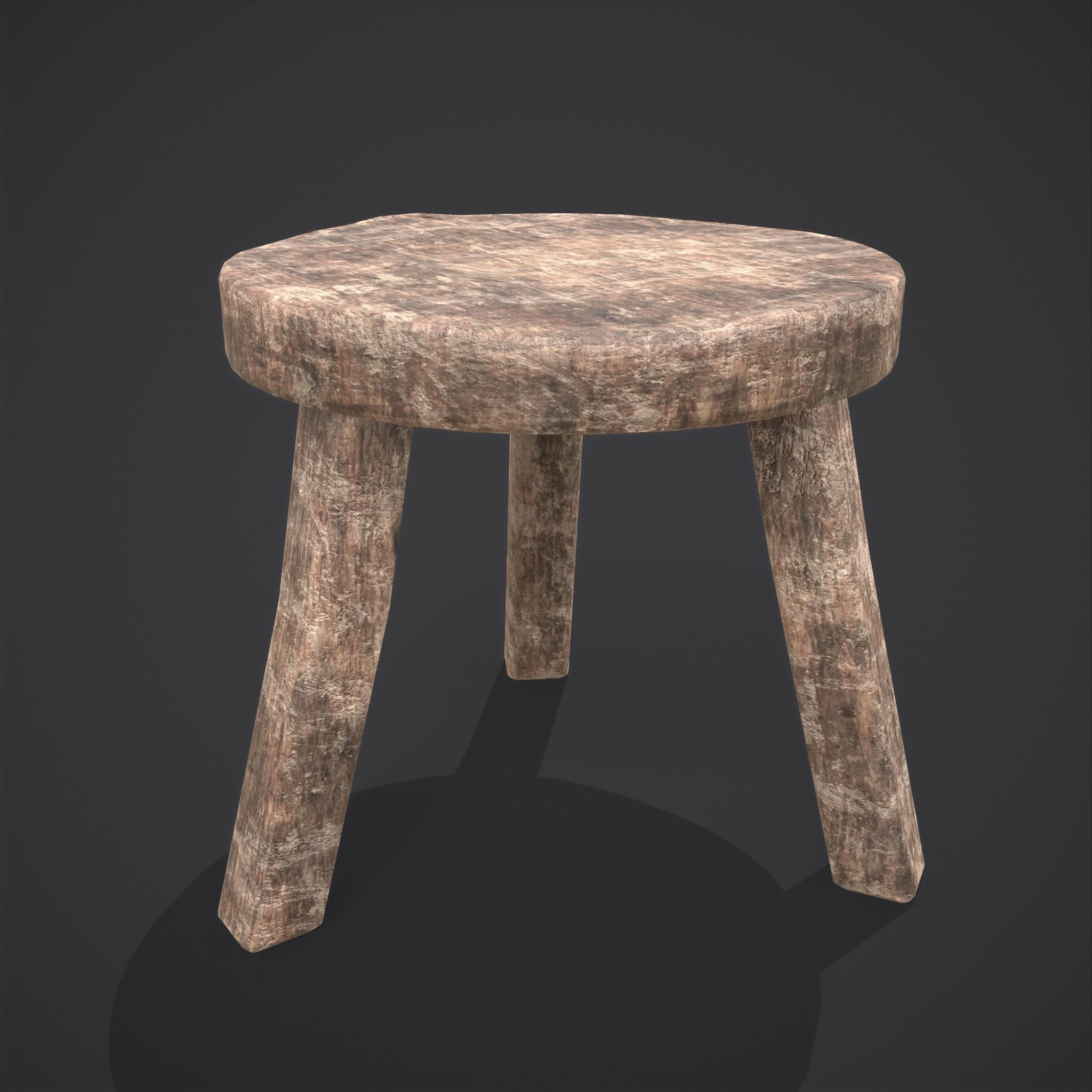 Three Legged Short Stool Low-poly 3D model_2