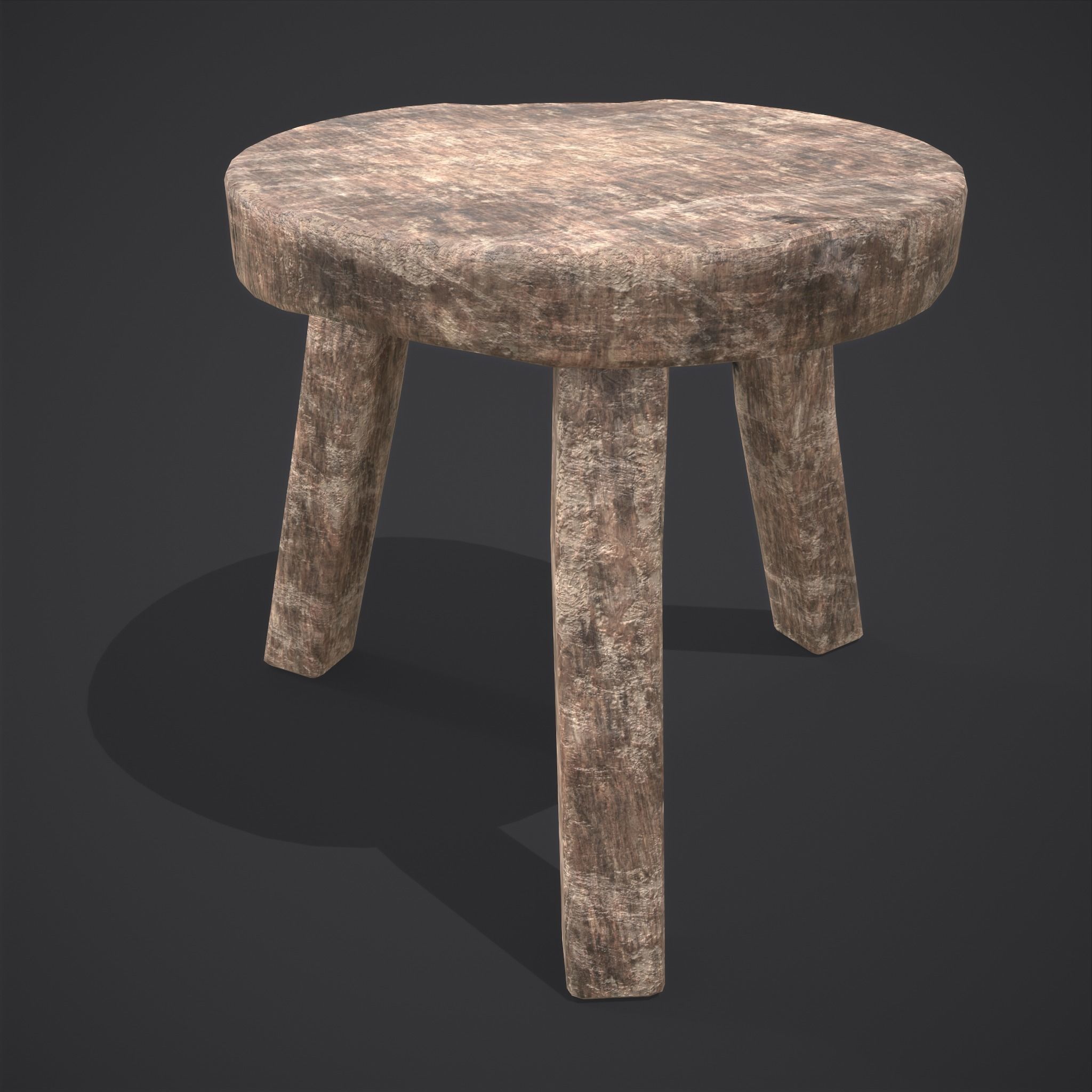 Three Legged Short Stool Low-poly 3D model_21