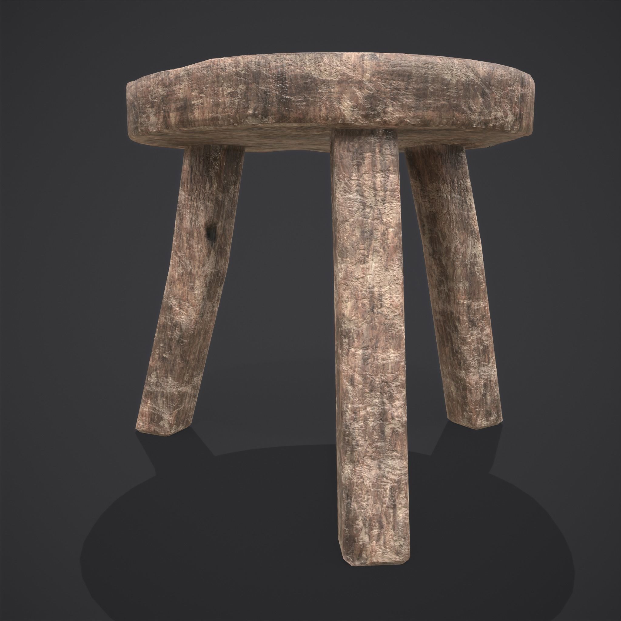 Three Legged Short Stool Low-poly 3D model_13