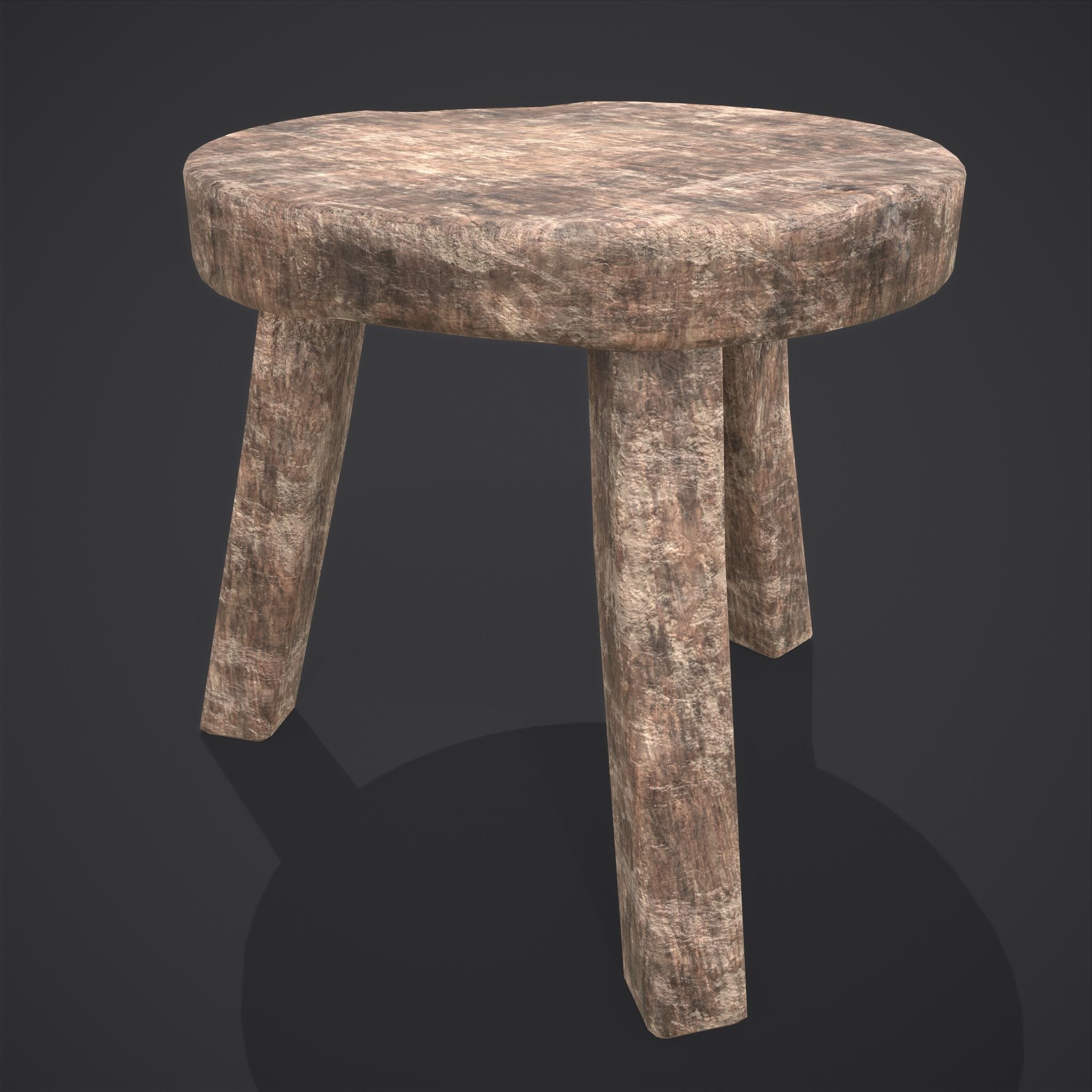 Three Legged Short Stool Low-poly 3D model_11