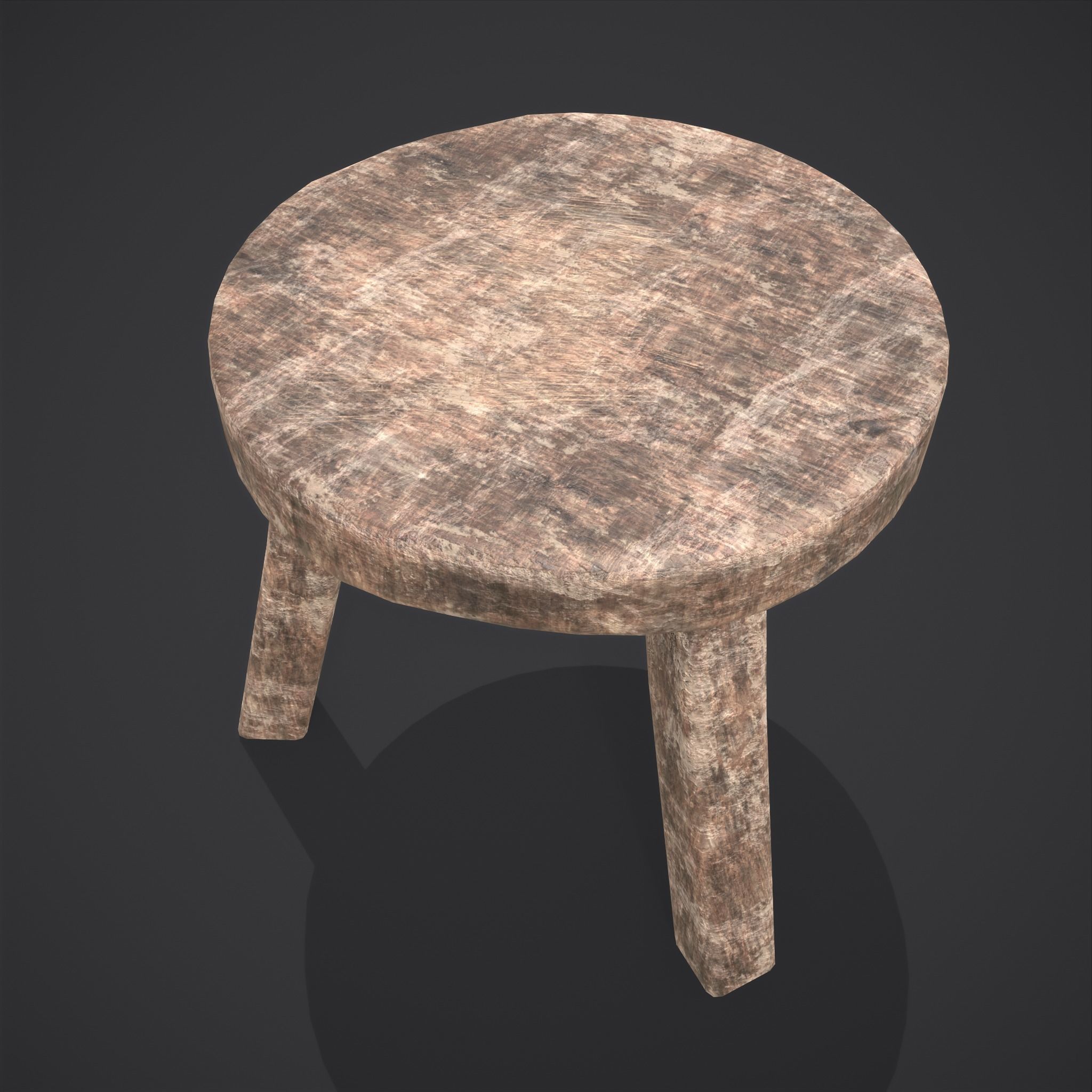 Three Legged Short Stool Low-poly 3D model_7