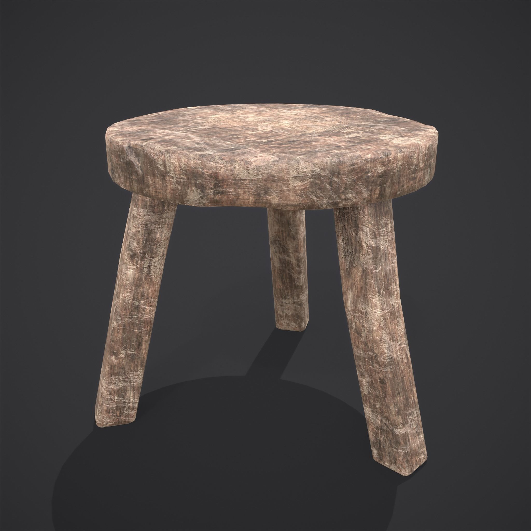 Three Legged Short Stool Low-poly 3D model_6