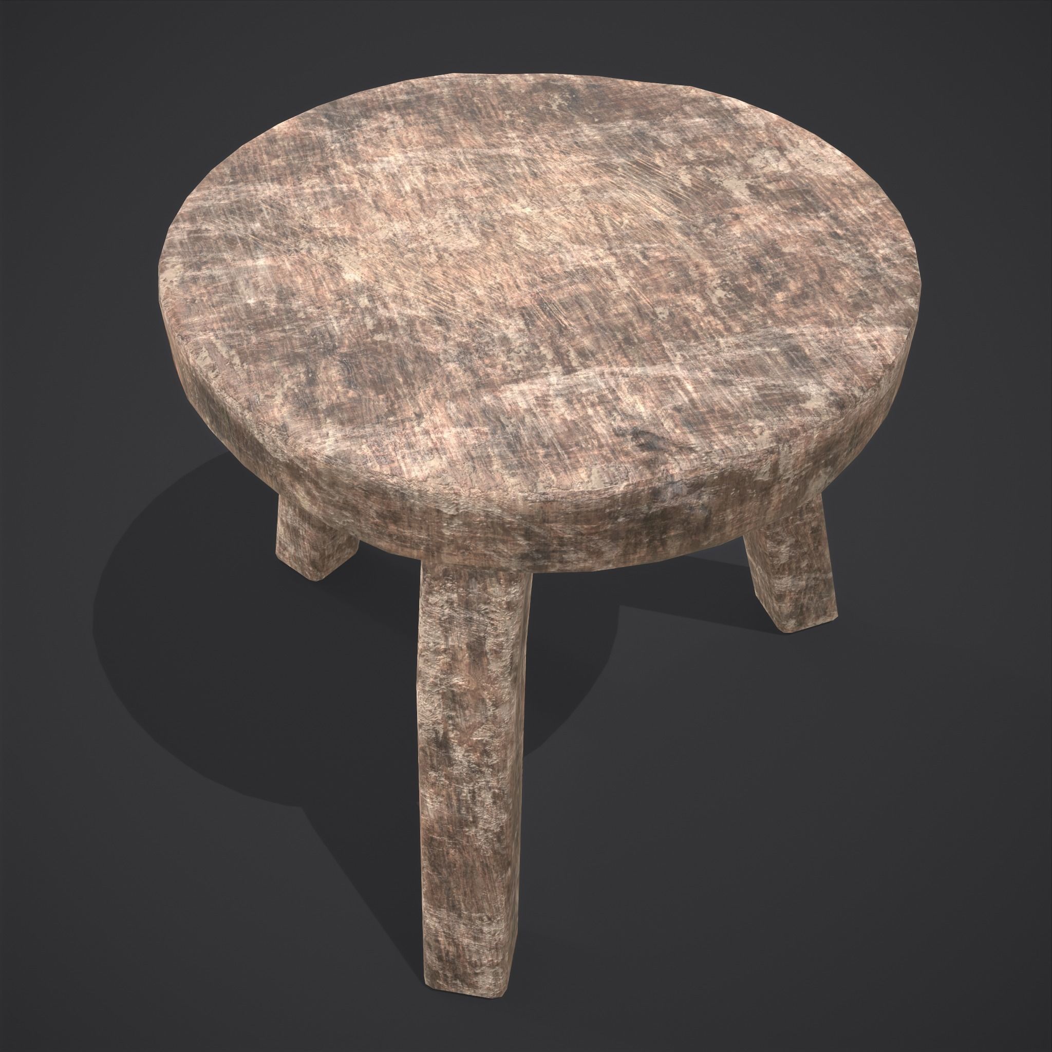 Three Legged Short Stool Low-poly 3D model_19