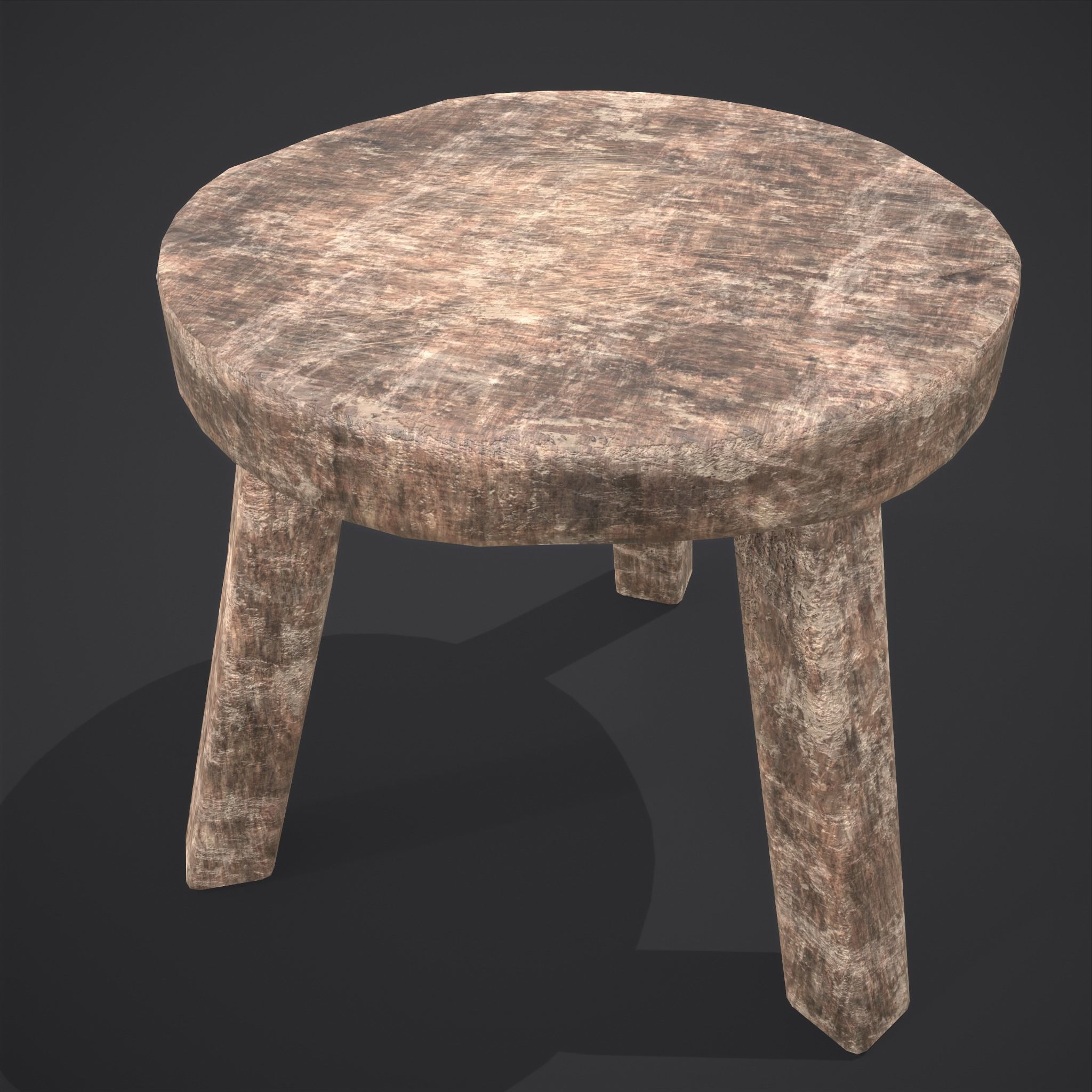 Three Legged Short Stool Low-poly 3D model_17