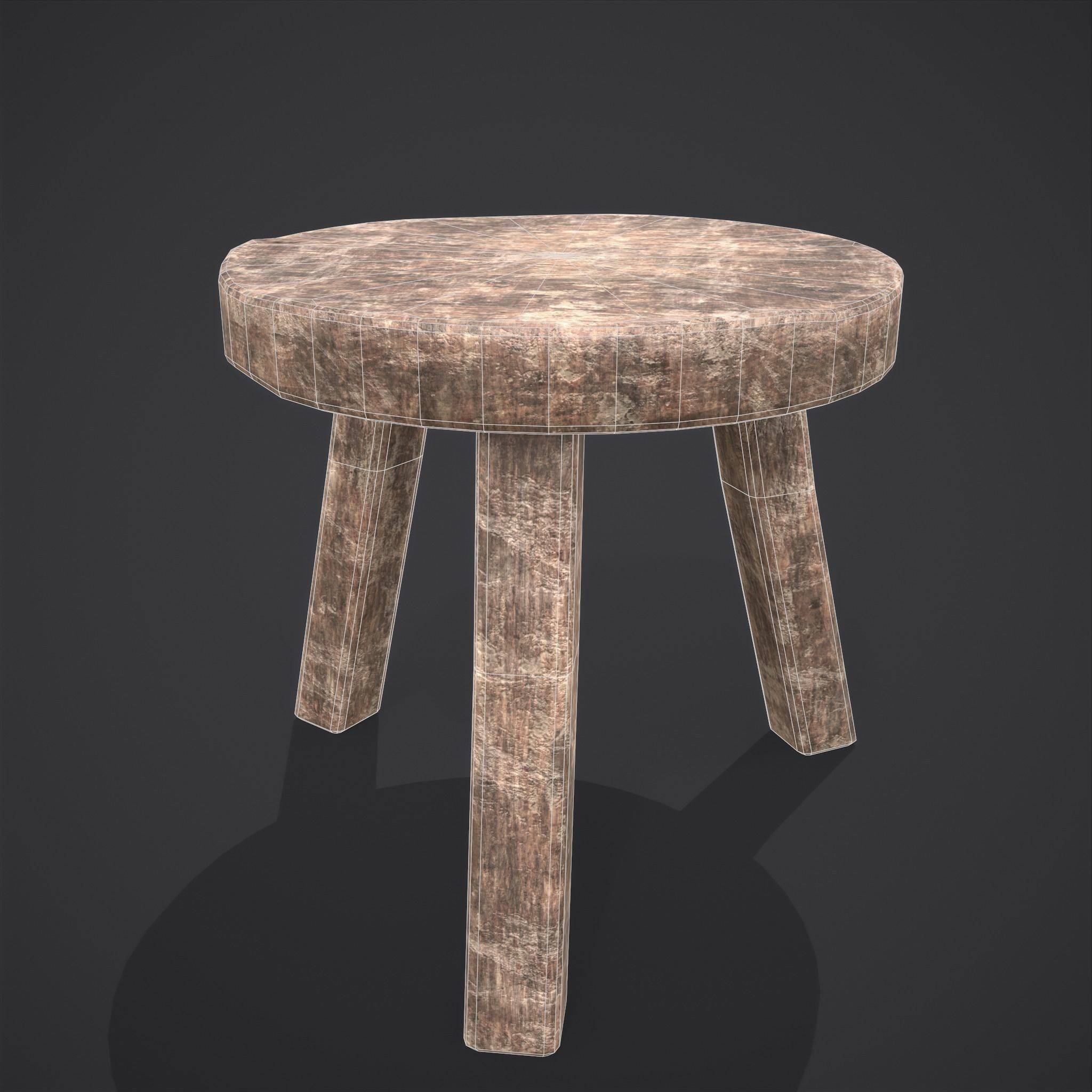 Three Legged Short Stool Low-poly 3D model_5