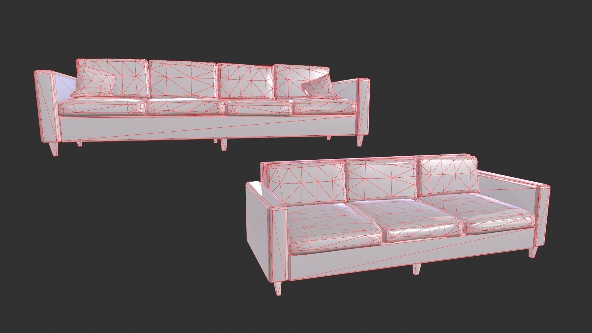Modern Couch Set Low-poly 3D model_9