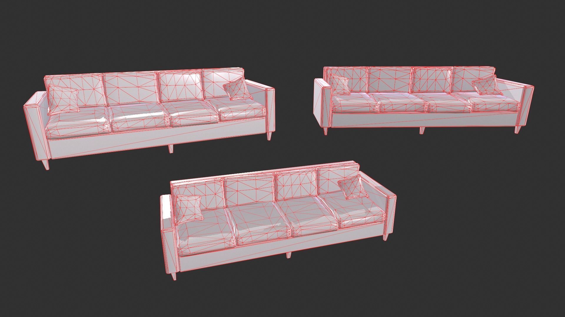 Modern Couch Set Low-poly 3D model_15