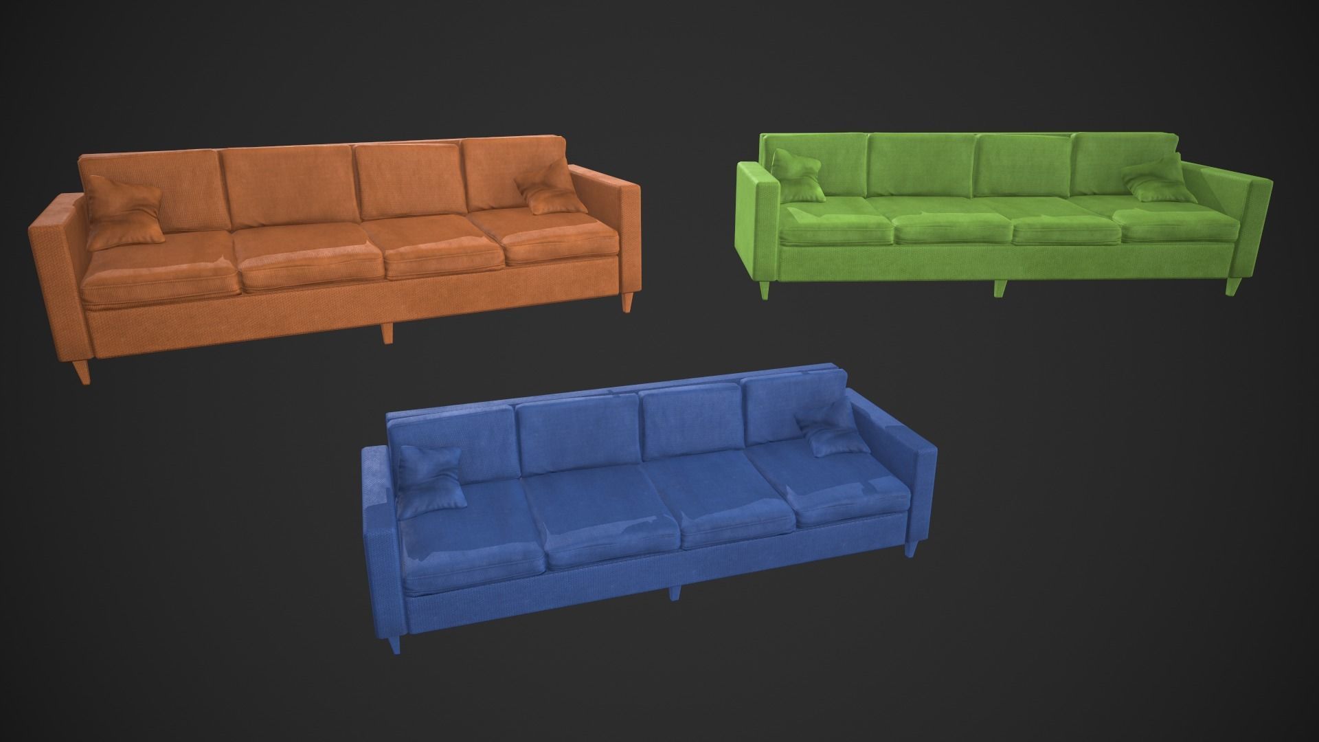 Modern Couch Set Low-poly 3D model_14