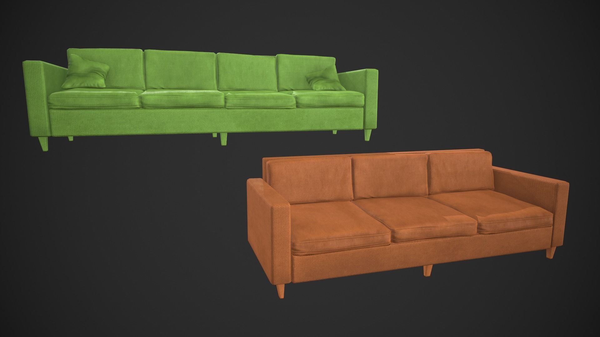 Modern Couch Set Low-poly 3D model_8