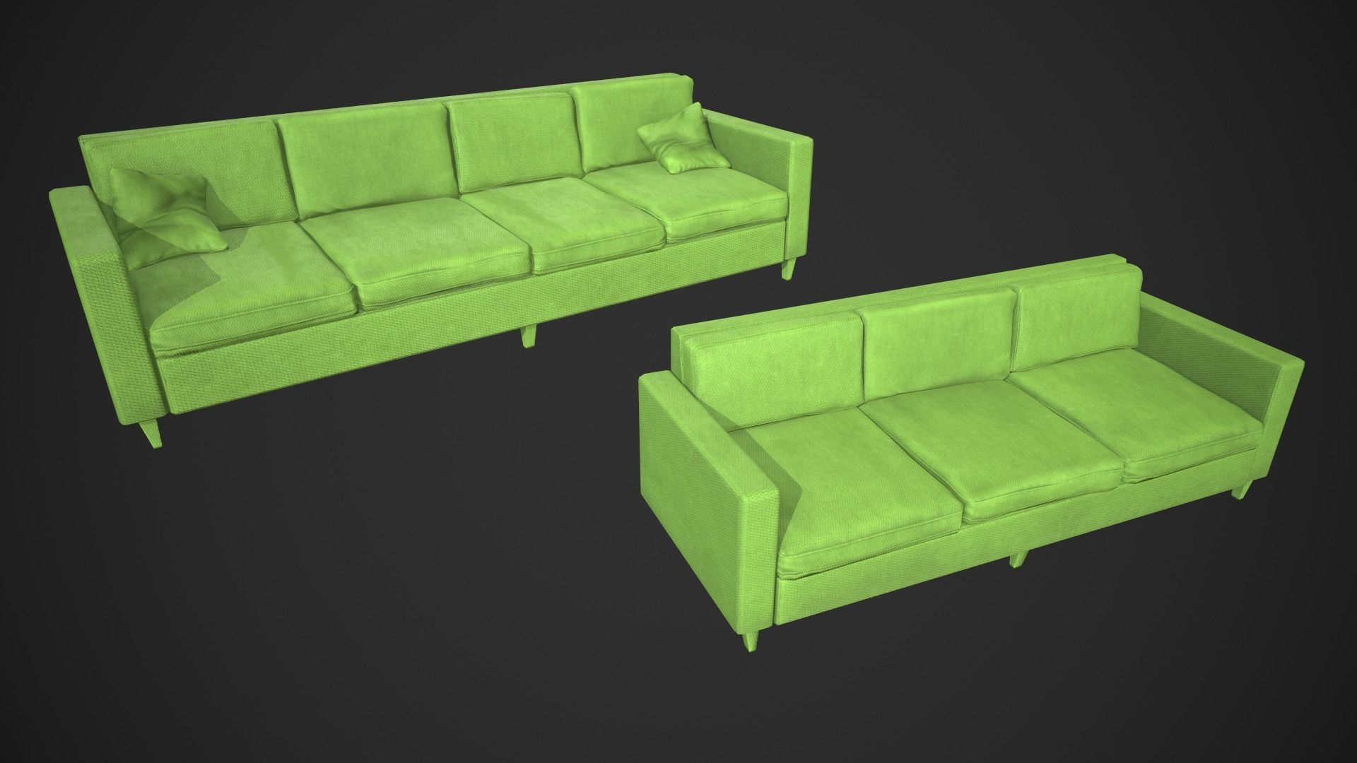 Modern Couch Set Low-poly 3D model_2