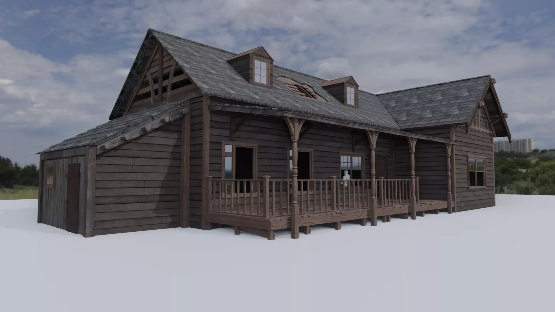 wood cabin 3D model_0