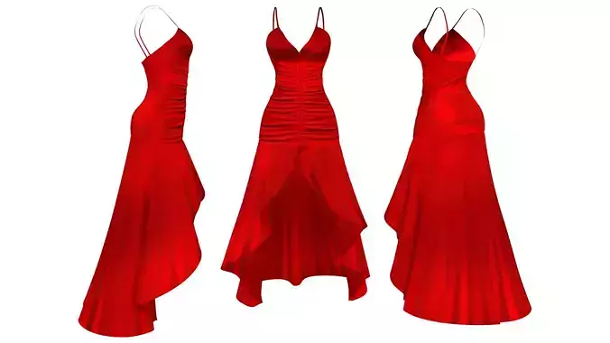 Ruched Strap Long Dress Low-poly 3D model