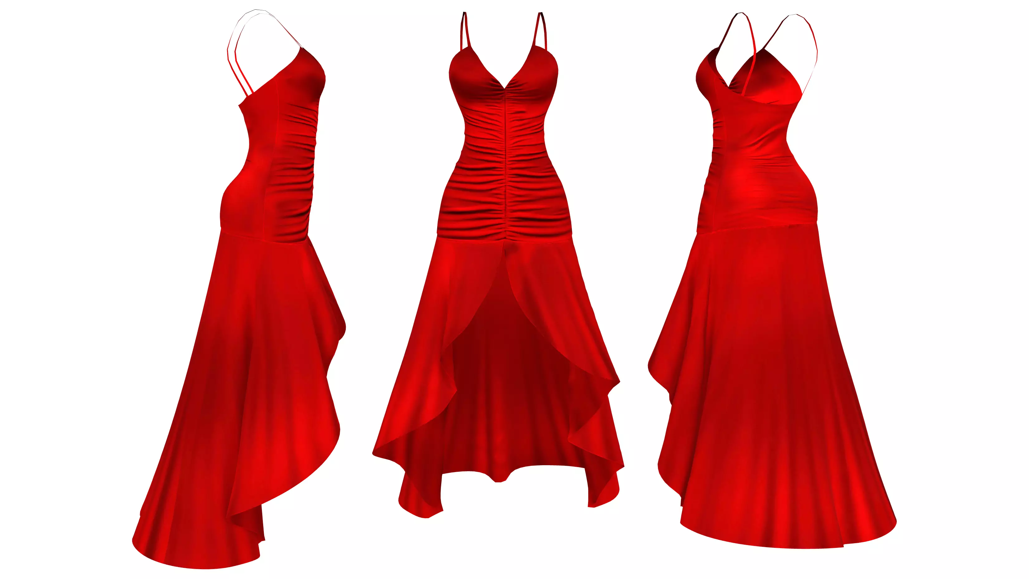 Ruched Strap Long Dress Low-poly 3D model