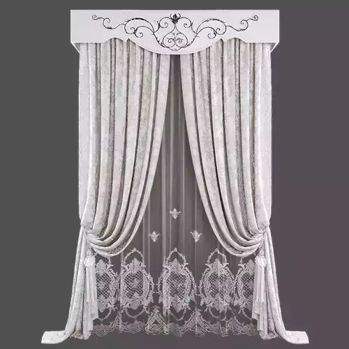 Curtains546 curtain with ornate details Low-poly 3D model