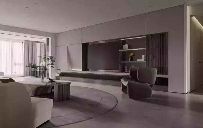 Modern living roomdining room and toilet