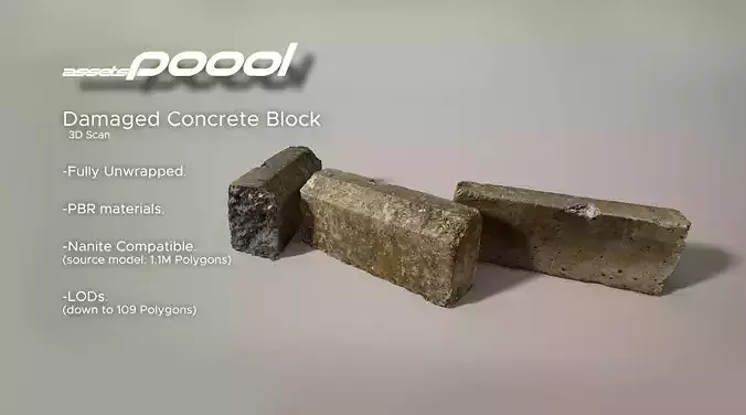 Damaged Concrete Block Low-poly 3D model