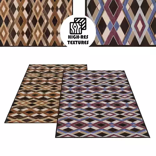Large Geometric Colorful Rhombus Rug Set