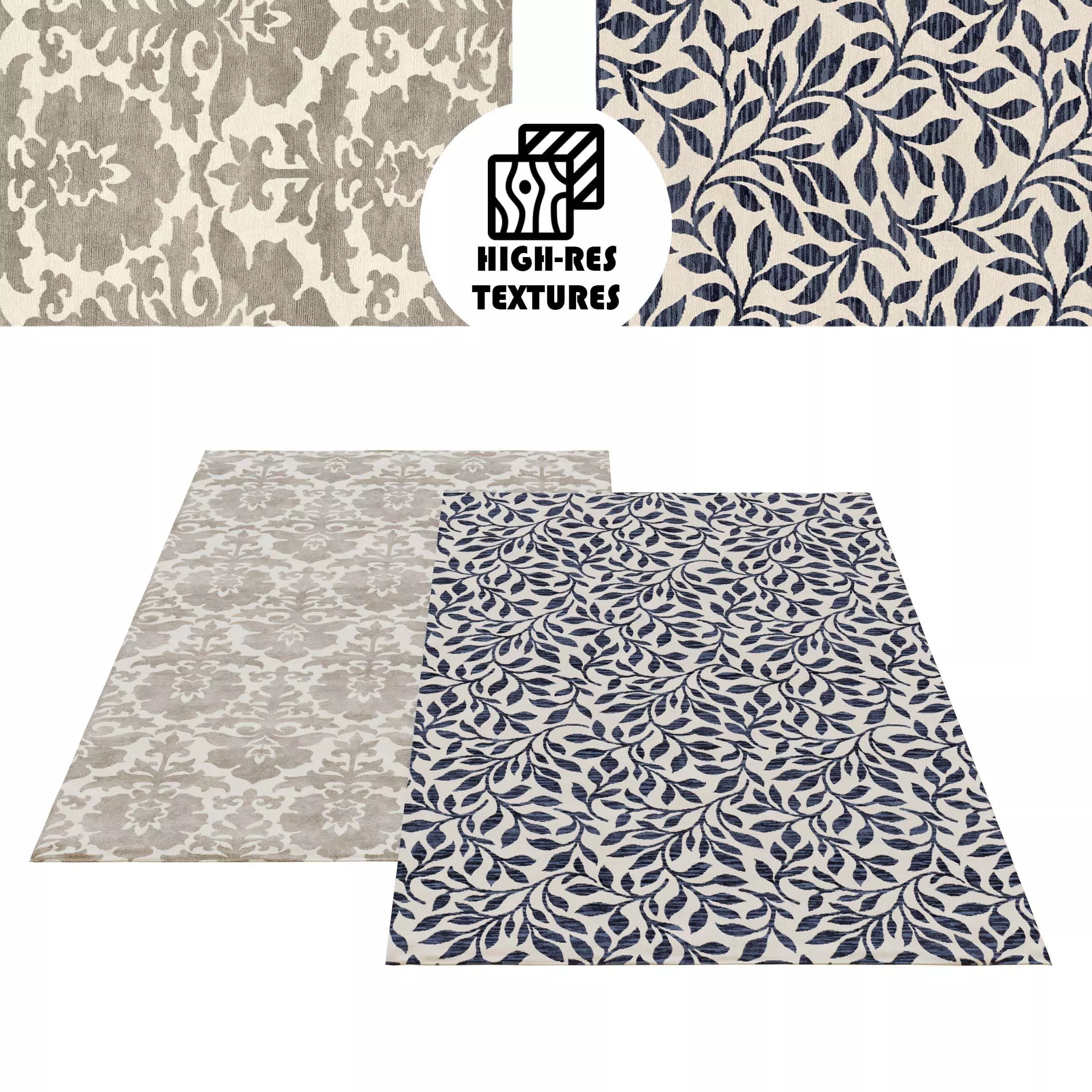 Large Ornament Botanical Rug Set 3D model_0