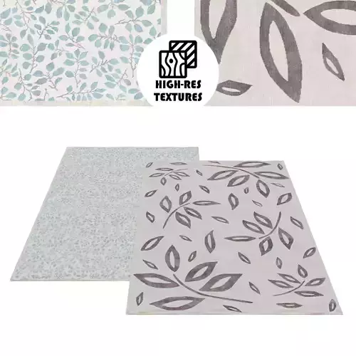 Large Flower Leaves Botanical Rug Set 3D model