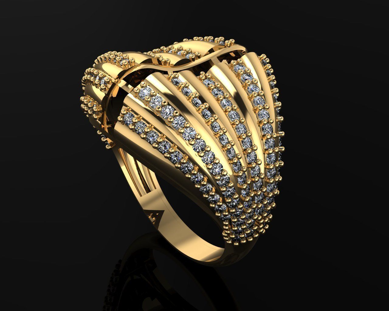Ring 3D gold with diamonds 3D print model_1