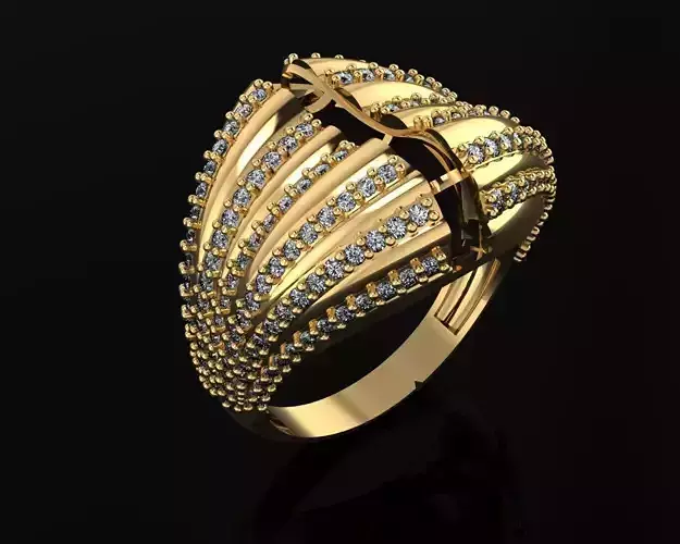 Ring 3D gold with diamonds