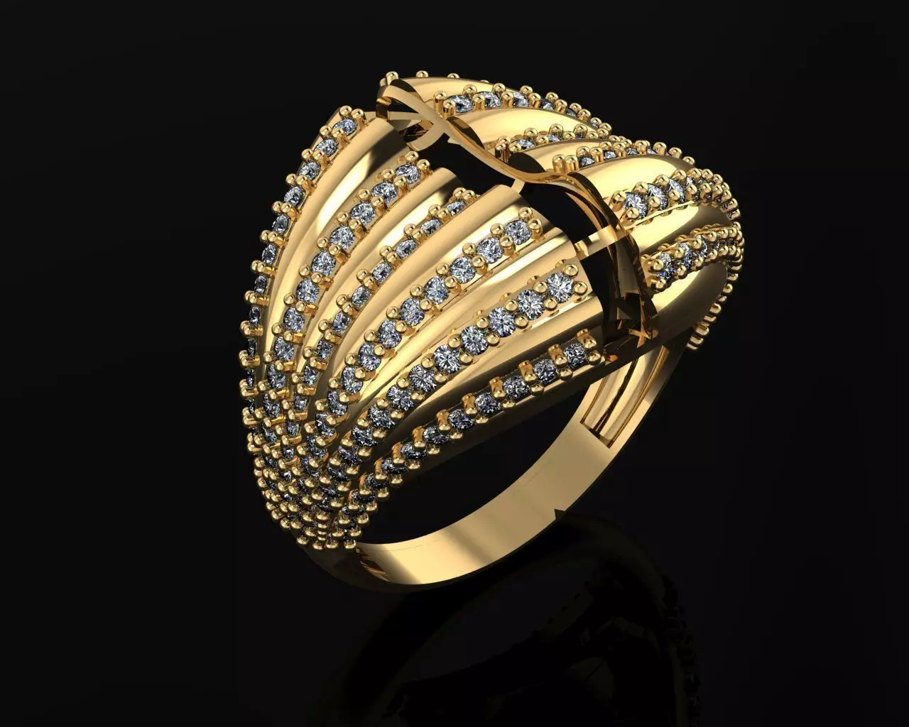 Ring 3D gold with diamonds 3D print model_0