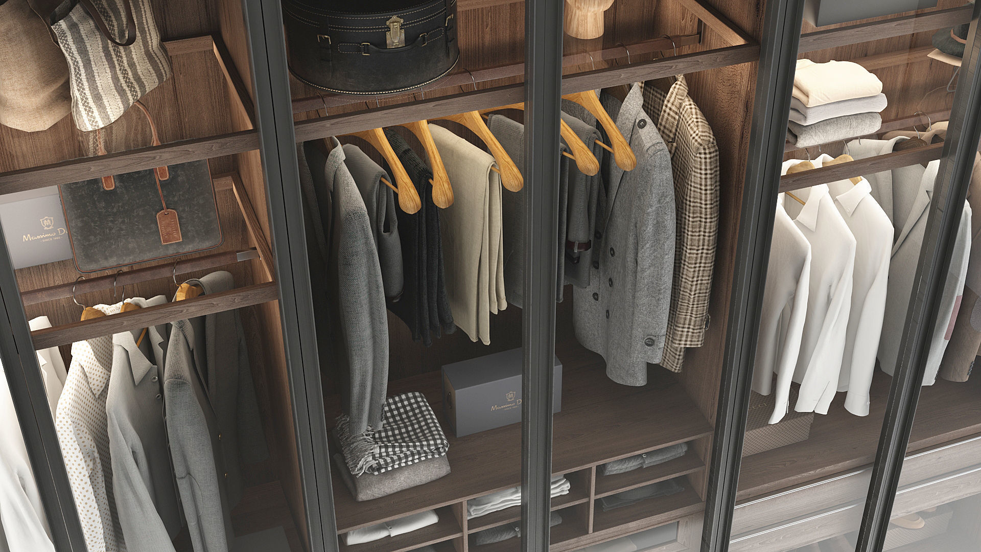 Wardrobe walk in closet with clothes and shoes 3D model_9