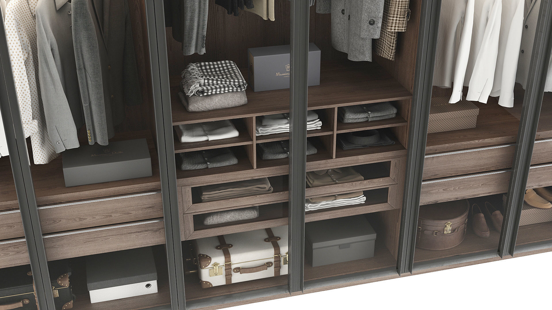 Wardrobe walk in closet with clothes and shoes 3D model_10