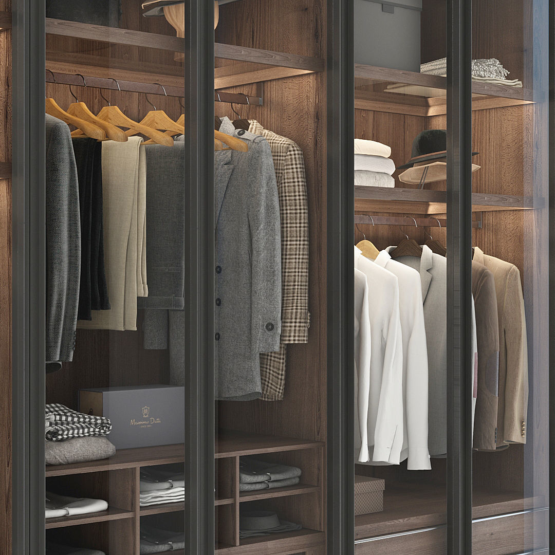 Wardrobe walk in closet with clothes and shoes 3D model_21